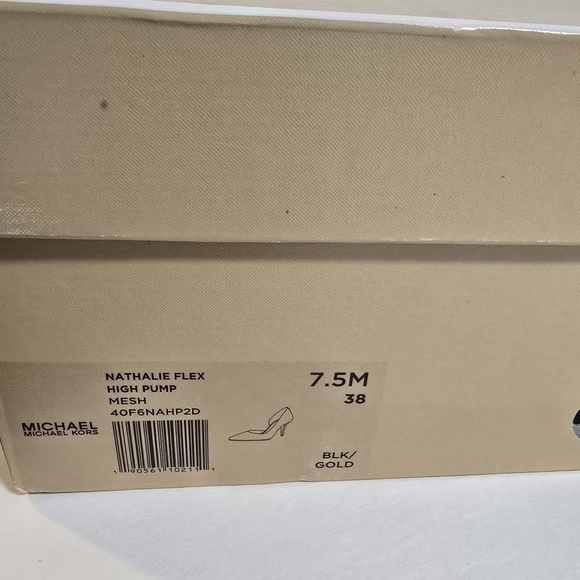 Brand New Michael Kors Nathalie Flex High Pump Black Gold Mesh, Women’s 7.5 - Picture 17 of 17